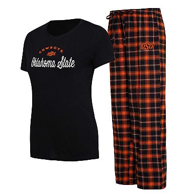 Women's Concepts Sport Black/Orange Oklahoma State Cowboys Arctic T-Shirt & Flannel Pants Sleep Set