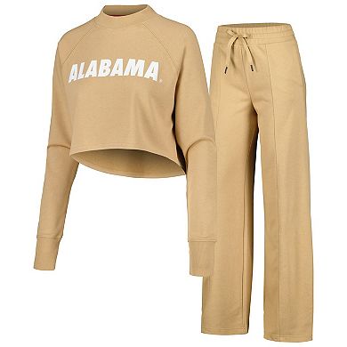 Women's Tan Alabama Crimson Tide Raglan Cropped Sweatshirt & Sweatpants Set