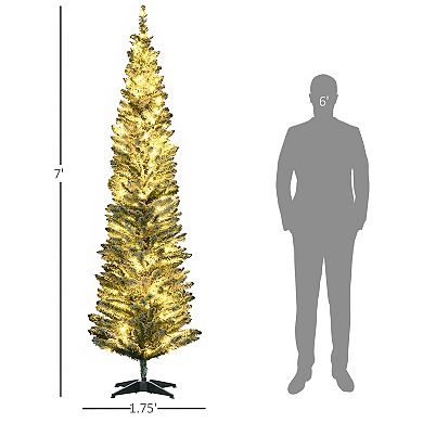 Homcom 7' Prelit Artificial Christmas Tree With Warm White Led Lights, Green