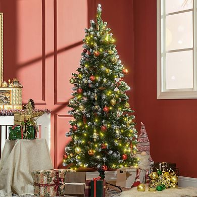 Homcom 6' Pencil Prelit Artificial Christmas Tree With Snow-dipped Tips