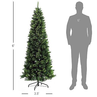 Homcom 6' Skinny Artificial Christmas Tree With Auto Open, Pine Needles