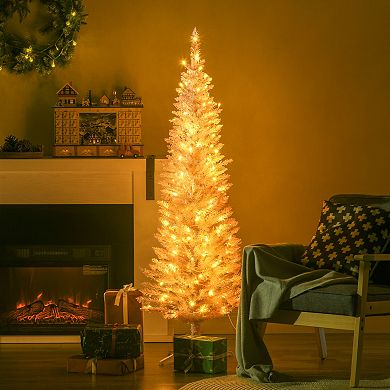 Homcom 5' Prelit Artificial Christmas Tree With Warm White Led Lights, Pink