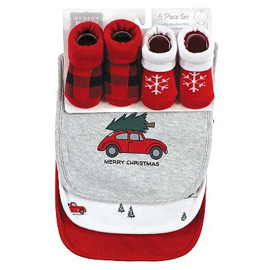 Unisex Baby Cotton Bib And Sock Set, Christmas Scene, One Size