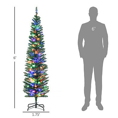 Homcom 6' Pencil Prelit Artificial Christmas Tree With Colorful Led Lights