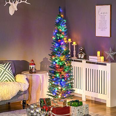 Homcom 6' Pencil Prelit Artificial Christmas Tree With Colorful Led Lights