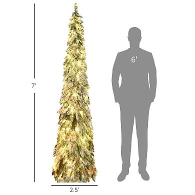 Homcom 7' Downswept Slim Snow Artificial Christmas Tree With Led Lights