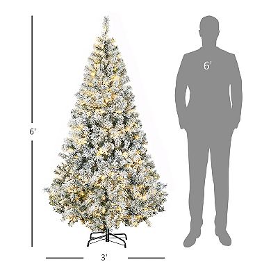 Homcom 6' Flocked Artificial Christmas Tree With Warm White Led Lights