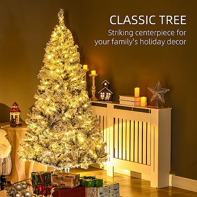 Homcom 6' Flocked Artificial Christmas Tree With Warm White Led Lights