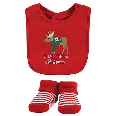 Unisex Baby Cotton Bib And Sock Set, Moose Be Christmas, One Size
