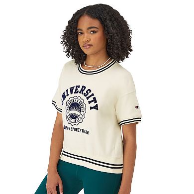 Women's Champion® University Yarn Dyed Rib Trim Short Sleeve Fleece Pullover