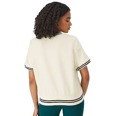 Women's Champion® University Yarn Dyed Rib Trim Short Sleeve Fleece Pullover