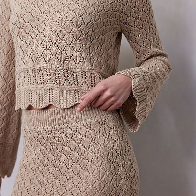 Petite LC Lauren Conrad Bell Sleeve Pointelle Pullover Sweatshirt