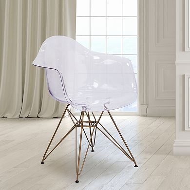 Emma and Oliver Transparent Side Chair with Arms and Gold Base