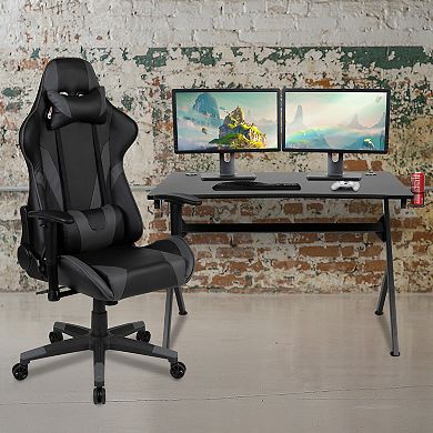 Emma and Oliver Gaming Bundle-Desk, Cup Holder/Headphone Hook & Reclining Chair