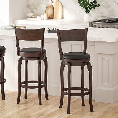 Merrick Lane Tally 30" Classic Wooden Back Swivel Bar Stool with Upholstered Padded Seat