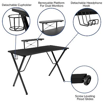 Emma and Oliver Gaming Desk & Chair Set - Cup Holder, Headphone Hook, and Monitor Stand