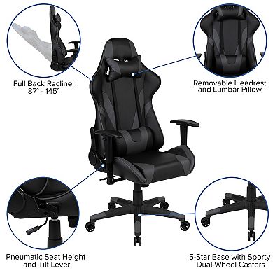 Emma and Oliver Desk Bundle-Gaming Desk, Cup Holder, Headphone Hook and Reclining Chair