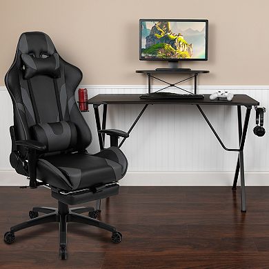 Emma and Oliver Gaming Desk & Chair Set - Cup Holder, Headphone Hook, and Monitor Stand