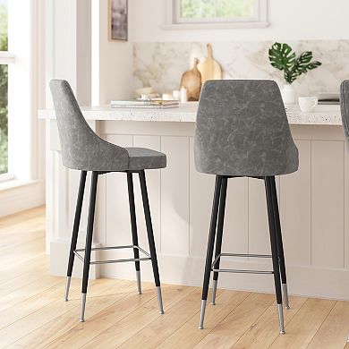 Merrick Lane Petra Modern Upholstered Dining Stools With Chrome Accented Metal Frames And Footrests