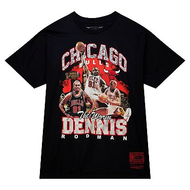 Men's Mitchell & Ness Dennis Rodman Black Chicago Bulls Hardwood Classics Bling Concert Player T-Shirt