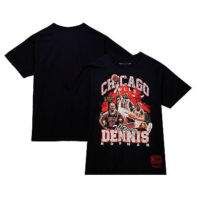 Men's Mitchell & Ness Dennis Rodman Black Chicago Bulls Hardwood Classics Bling Concert Player T-Shirt