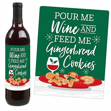 Big Dot Of Happiness Gingerbread Christmas - Holiday Party Wine Bottle Label Stickers 4 Ct