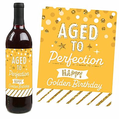 Big Dot Of Happiness Golden Birthdayparty Decorations Wine Bottle Label Stickers - Set Of 4