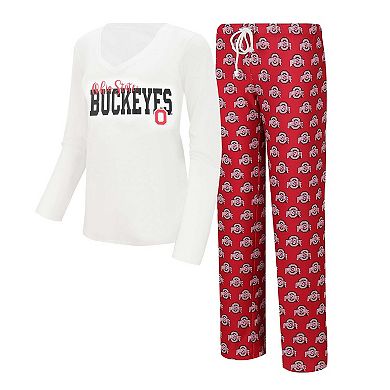 Women's Concepts Sport  White/Scarlet Ohio State Buckeyes Long Sleeve V-Neck T-Shirt & Gauge Pants Sleep Set