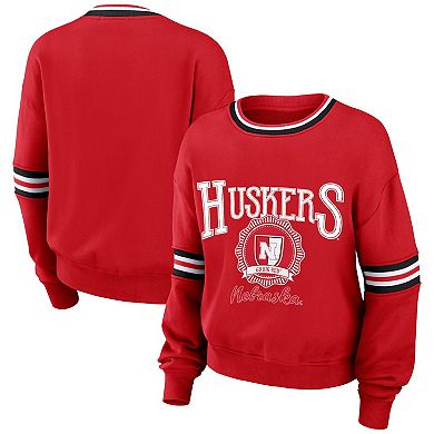 Women's WEAR by Erin Andrews Red Nebraska Huskers Vintage Pullover Sweatshirt