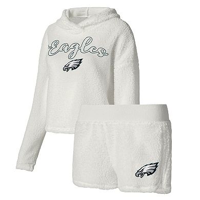 Women's Concepts Sport  White Philadelphia Eagles Fluffy Pullover Sweatshirt & Shorts Sleep Set