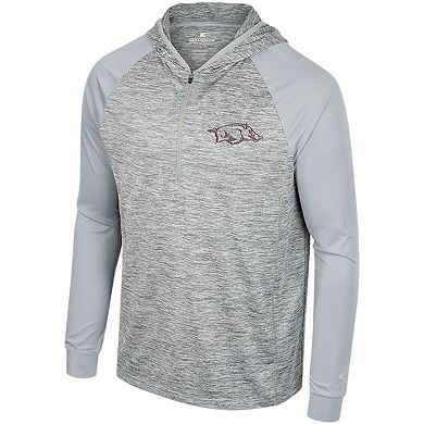 Men's Colosseum Gray Arkansas Razorbacks Cybernetic Raglan Quarter-Zip Hooded Top