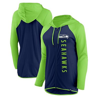 Women's Fanatics Branded College Navy/Neon Green Seattle Seahawks Forever Fan Full-Zip Hoodie