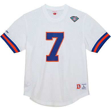 Men's Mitchell & Ness John Elway White Denver Broncos Retired Player Name & Number Mesh Top