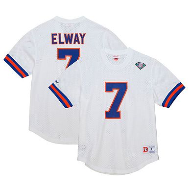 Men's Mitchell & Ness John Elway White Denver Broncos Retired Player Name & Number Mesh Top