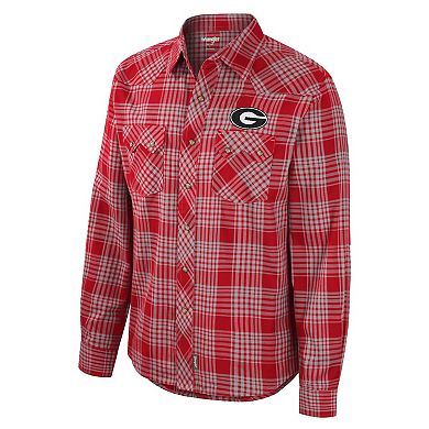 Men's Colosseum x Wrangler  Red Georgia Bulldogs Plaid Western Long Sleeve Full-Snap Shirt