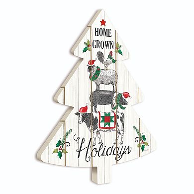 18" White and Green "Home Grown Holidays" Christmas Tree Cutout Wall Décor