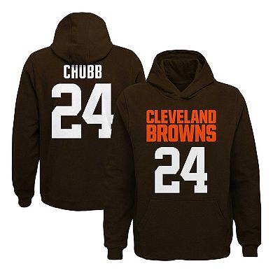 Youth Nick Chubb Brown Cleveland Browns Mainliner Player Name & Number Pullover Hoodie