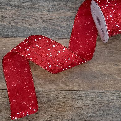 Red And White Hearts Valentine's Day Wired Craft Ribbon 2.5" X 10 Yards