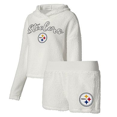 Women's Concepts Sport  White Pittsburgh Steelers Fluffy Pullover Sweatshirt & Shorts Sleep Set