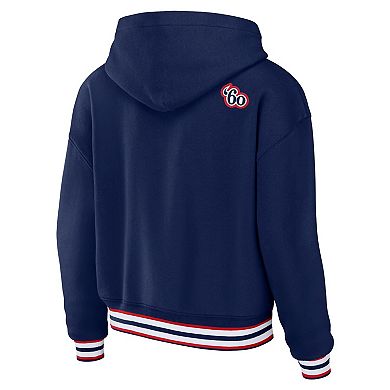 Women's WEAR by Erin Andrews Navy New England Patriots Lace-Up Pullover Hoodie