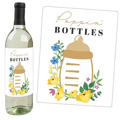 Big Dot Of Happiness Wildflowers Baby Boho Floral Baby Shower Wine Bottle Label Stickers 4 Ct