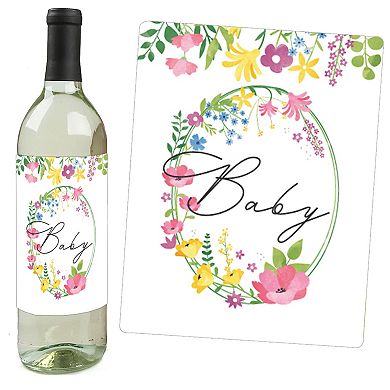 Big Dot Of Happiness Wildflowers Baby Boho Floral Baby Shower Wine Bottle Label Stickers 4 Ct