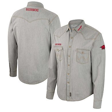 Men's Colosseum x Wrangler Gray Arkansas Razorbacks Cowboy Cut Western Full-Snap Long Sleeve Shirt