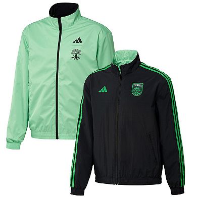 Men's adidas Black/Green Austin FC 2023 On-Field Anthem Full-Zip Reversible Team Jacket