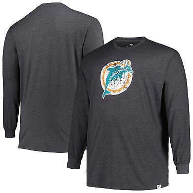 Men's Profile  Heather Charcoal Miami Dolphins Big & Tall Throwback Long Sleeve T-Shirt