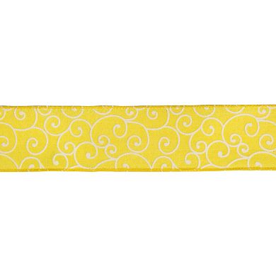 Yellow White Swirl Design Wired Craft Ribbon 7/8" X 10 Yards