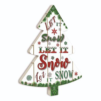 18" White and Green "Let It Snow" Hanging Christmas Tree Wall Decor