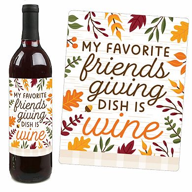 Big Dot of Happiness Fall Friends Thanksgiving - Friendsgiving Wine Bottle Label Stickers - Set of 4