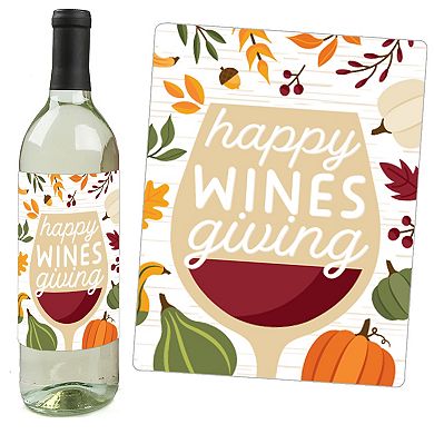 Big Dot of Happiness Fall Friends Thanksgiving - Friendsgiving Wine Bottle Label Stickers - Set of 4