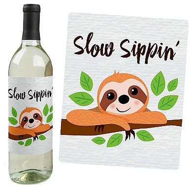 Big Dot Of Happiness Let's Hang - Sloth - Party Decor - Wine Bottle Label Stickers - 4 Ct